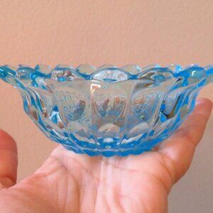5 Vintage ANCHOR HOCKING Fairfield Glass Serving Bowl aqua blue manganese